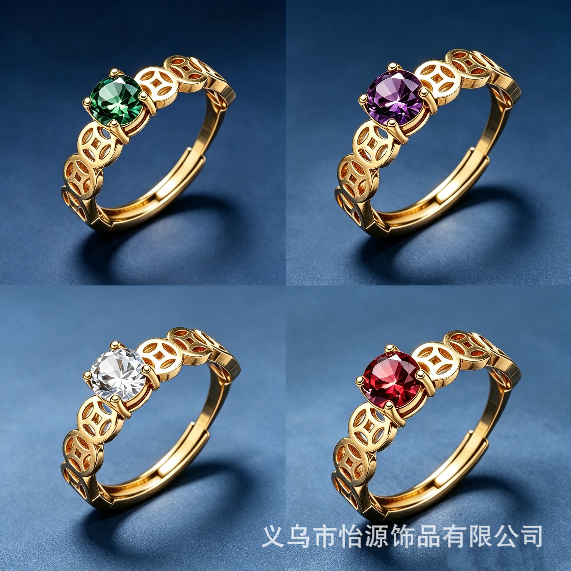sophisticated copper adjustable ring with zircon