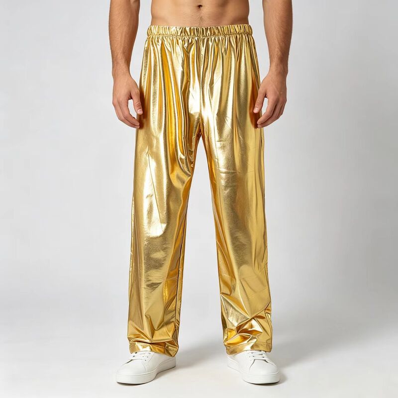 2026 New Foreign Trade Men's Metallic Shiny Jogging Pants European Size Men's Casual Loose Long Pants