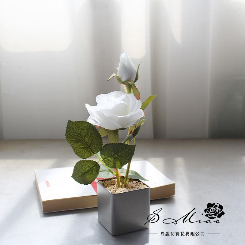 Flores simuladas de tres cabezas de rosa pequeña decoración creativa bonsai fábrica de decoración directa para plantas verdes artificiales falsas macetas simuladas image 18