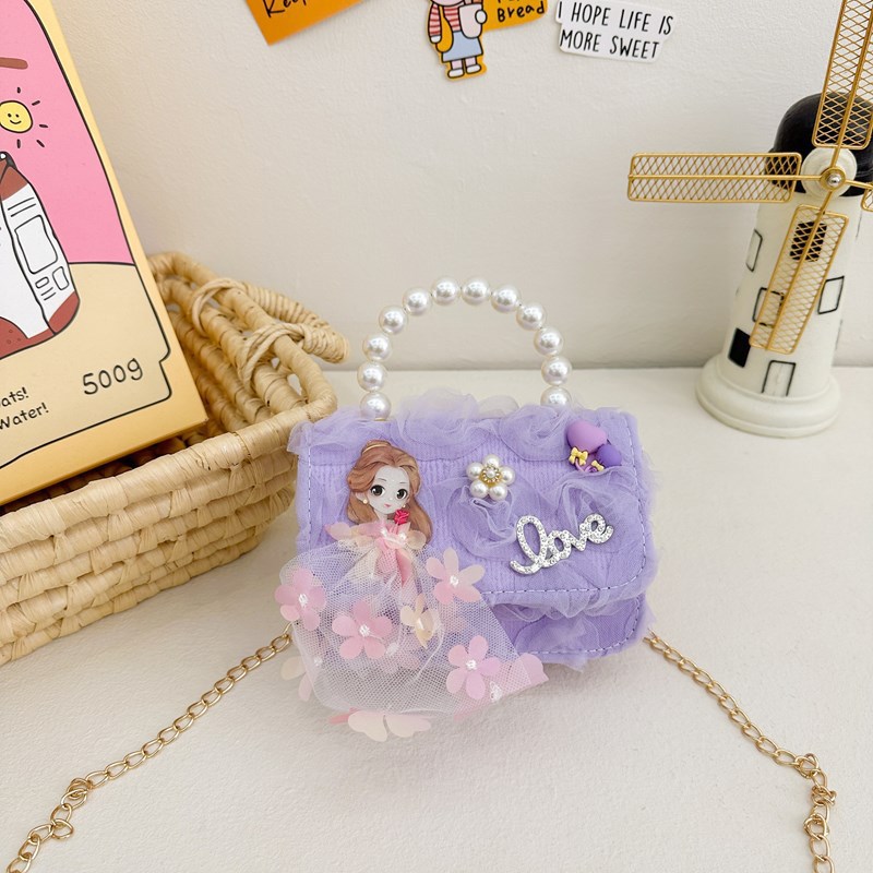 Hermosa mochila de niña pequeña moda de moda mochila portátil, princesa dama mochila de perlas, mochila de hombro