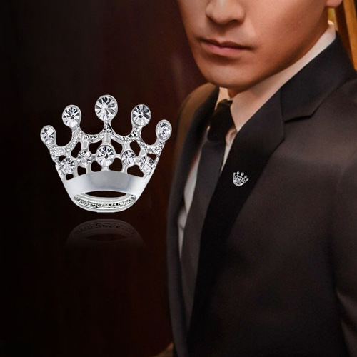 Eurasian cross-border fashion personalized accessories water drill crown brooch, hollow retro creative pin suit fashion men