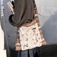 女包工厂直销复古拼接上课大容量托特包小众通勤斜挎包