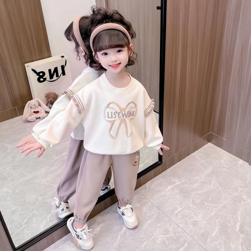Frühling 2023 Baby und Modische Mädchen Langarm Pullover Casual Sport Hosen Zwei Stück Set_voghion.com