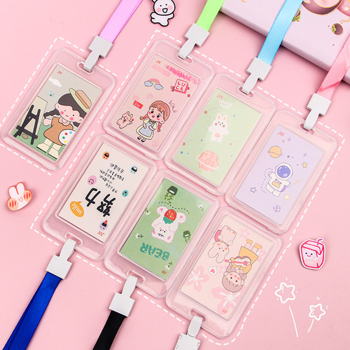 Creative cartoon transparent ID card holder for students with lanyard waterproof employee work badge bus card holder wholesale