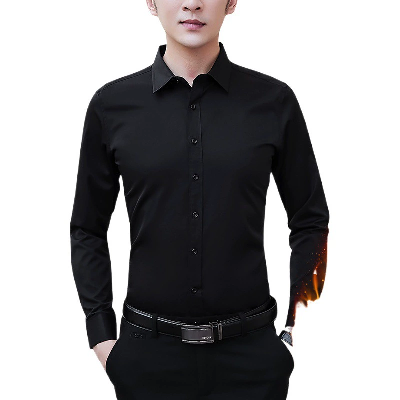 Осенне-зимняя Мужская Утепленная рубашка с длинными рукавами на флисовой подкладке, мужское деловое рабочее приталенное молодежное платье, чисто белая рубашка