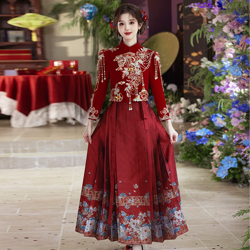 2025 новый китайский стиль юбка с конским лицом новый китайский стиль помолвка платье