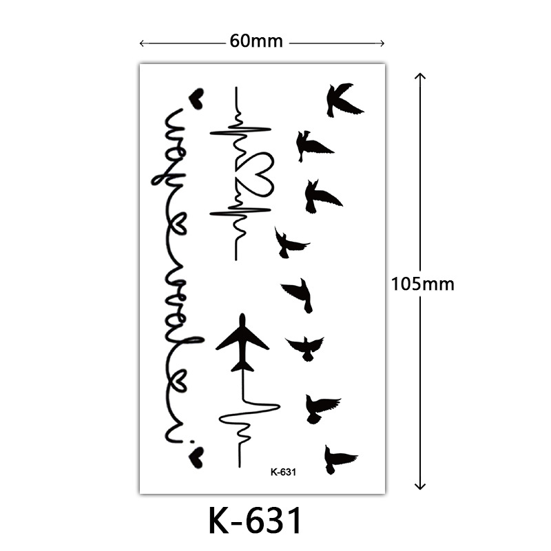 Pequeñas pegatinas de tatuaje frescas letras inglesas flores mariposas líneas de boceto pegatinas de tatuaje impermeables tatuaje