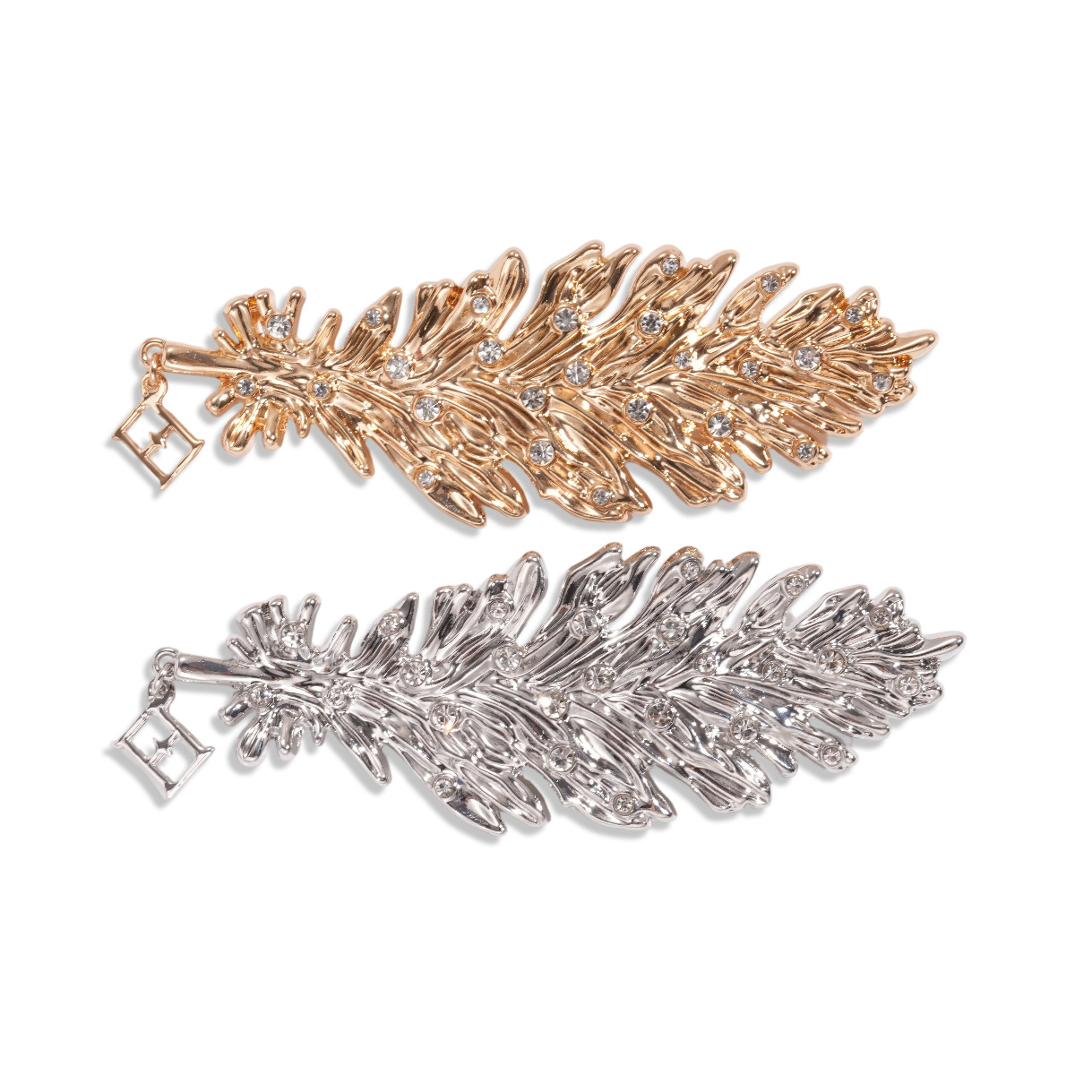 Europa y los Estados Unidos metal fijado diamante hoja pluma broche transfronterizo estilo retro universal pin nicho accesorios de alta calidad