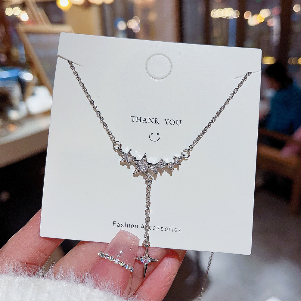 1 Piece Simple Style Star Titanium Steel Inlay Zircon Necklace_colorza_2