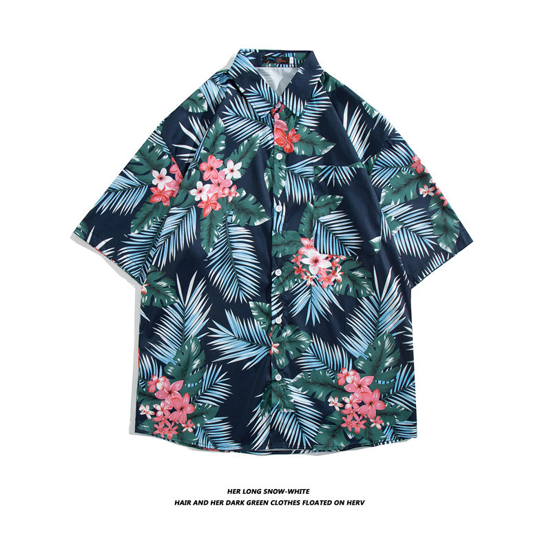 Men's Thai Hawaiian Floral Shirt Short Sleeved Island Style Thin Loose Fit Beach Vacation Top Jacket_viptrois.com