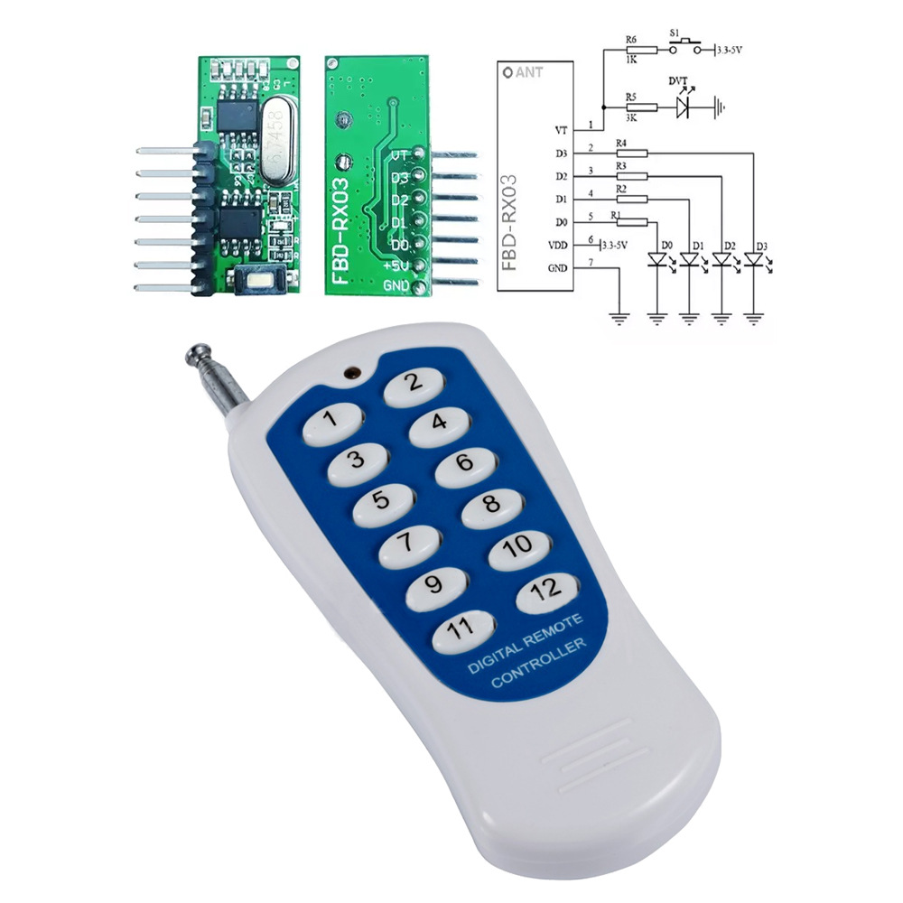 12键学习码遥控器 433m无线发射接收模块 射灯调光音箱灯箱遥控器