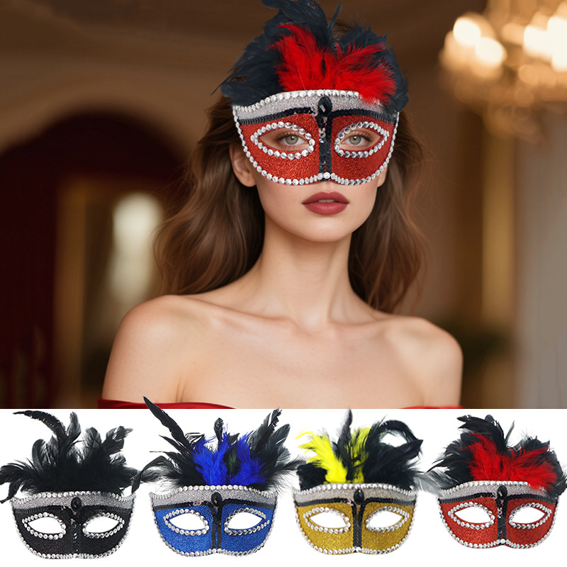 Nuevo Halloween máscaras de plumas de diamantes máscaras de mitad de cara disfraz de fiesta de baile de belleza misteriosa
