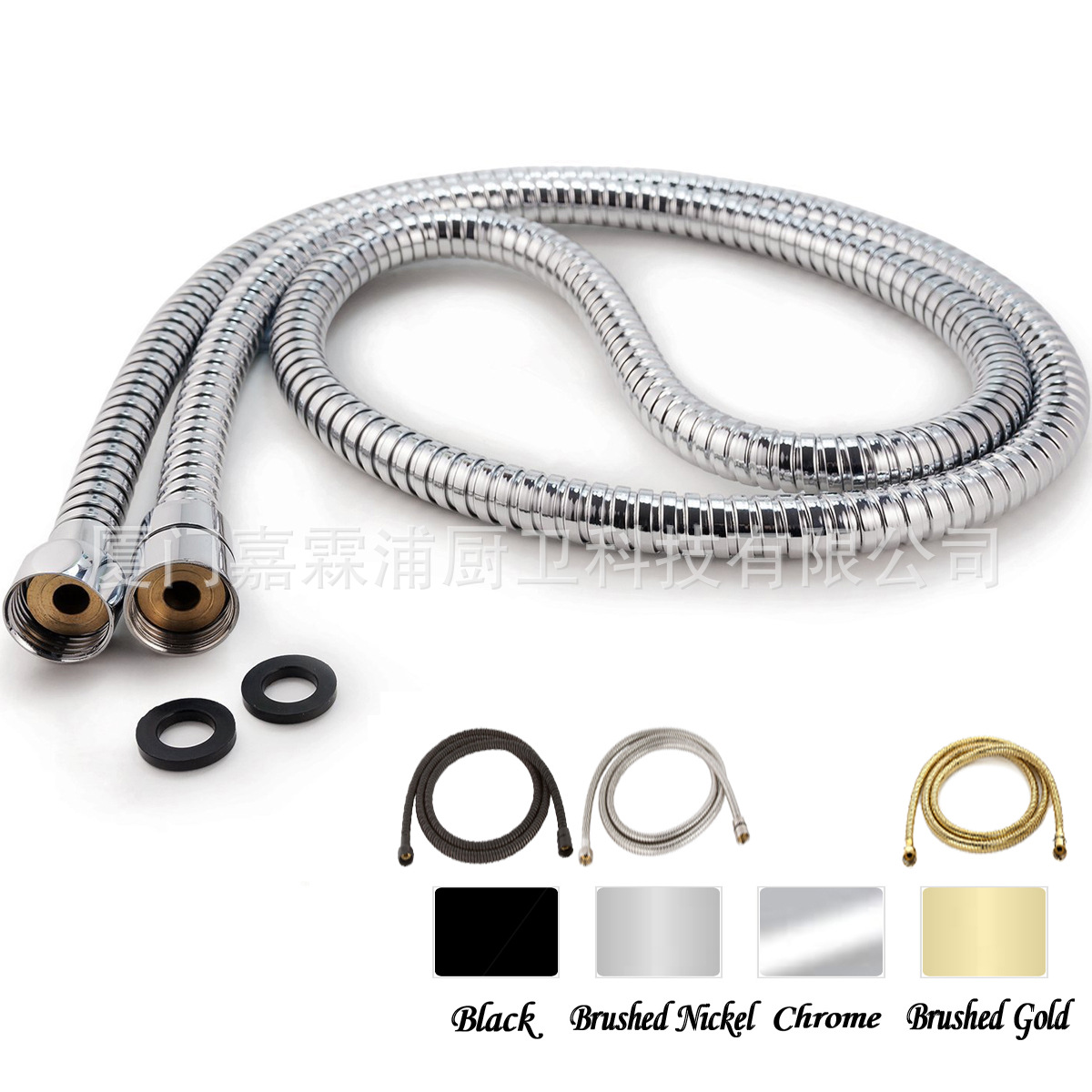 Transfronterizo europeo y americano-japonés 1,5-2 M manguera ducha caliente y fría tubo de alta presión tapa de cobre galvanoplastia de acero inoxidable doble hebilla de manguera