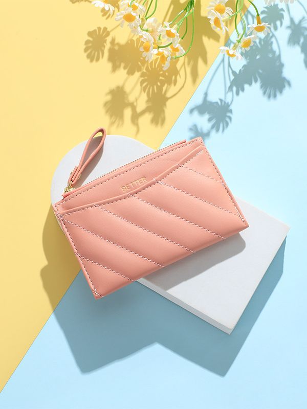 Nuevo titular de la tarjeta Haitao monedero titular de la tarjeta de gran capacidad simple auricular bolsa ultra-delgada de color sólido con cremallera titular de la tarjeta pequeña para las mujeres