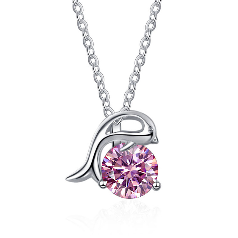 S925 plata delfín collar de zircon mozan temperamento coreano personalidad colgante mozan moda diamante colgante clavícula al por mayor