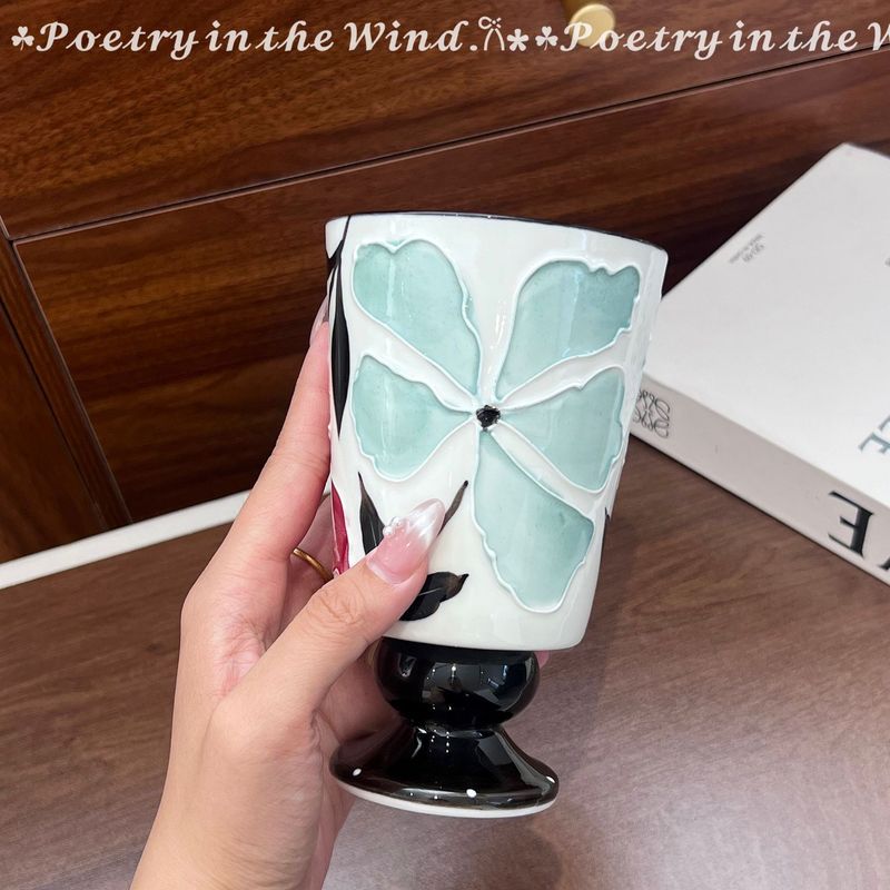 手绘高温釉下彩陶瓷高脚冷饮杯家用新款网红高颜值陶瓷杯子|undefined