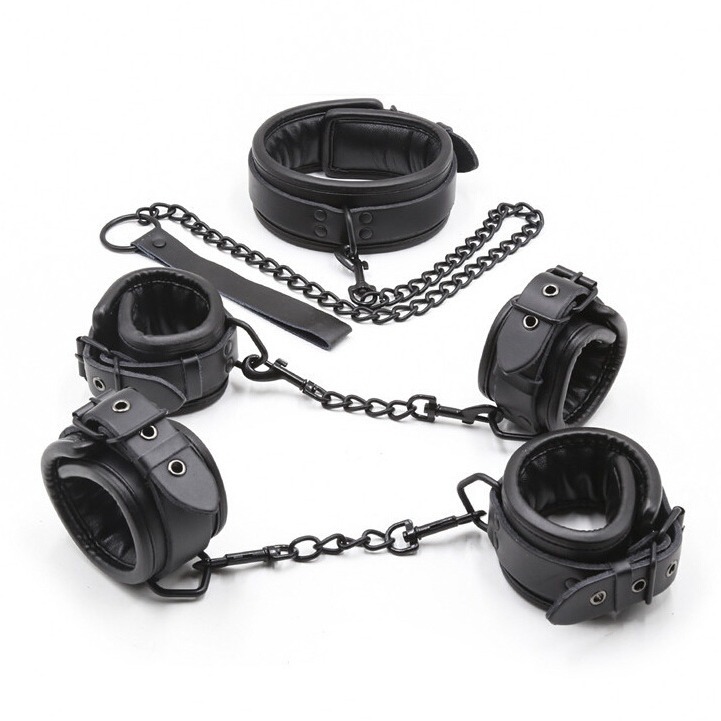 Suministrados directamente por el fabricante, juguetes novedosos para adultos, juguetes alternativos, esposas de cuero, grilletes para pies, arnés para cuello, correa para perro, conjunto de collar para cuello.