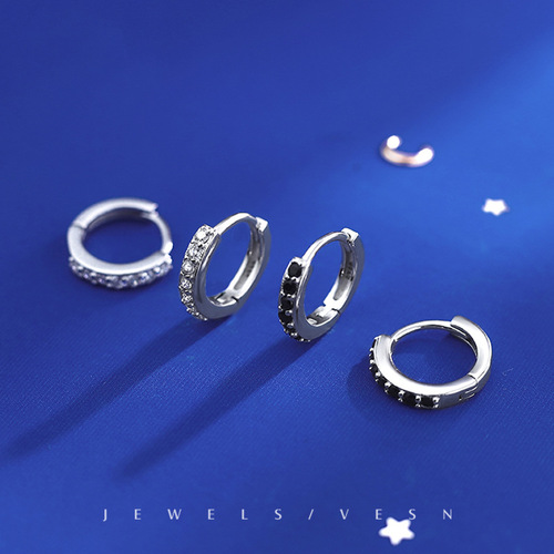 925 Silver Earrings for Women Korean Small Fresh Single Row Diamond Round Sleeping Free Earrings Simple Literary Earrings