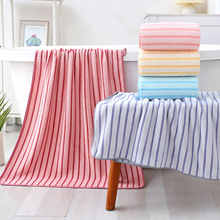 新款家用加大加厚浴巾彩条纹珊瑚绒浴巾不掉毛洗澡裹巾毛巾两件套