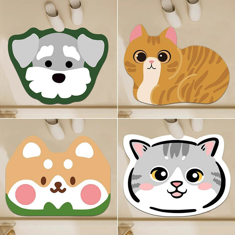 Cartoon Cute Bathroom Absorbent Mat Soft Siliceous Clay Bathroom Door Anti-Slip Foot Mat Entry Quick Dry Door Mat
