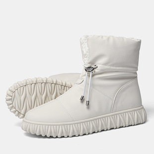 Genuine Leather Cotton Boots Women's 2023 Winter New fleece-lined Women's Cotton Shoes All-match Snow Boots Waterproof Bread Boots