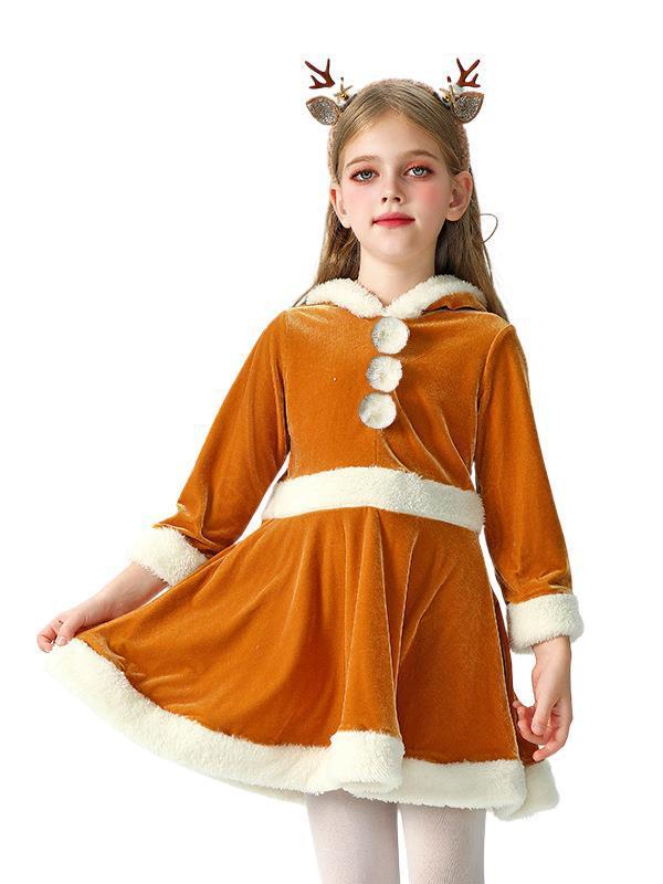 2025年クリスマス子供服、エルク柄ワンピース、クリスマス子供服、女の子、ベビー、サンタクロース、長袖、欧米風|undefined