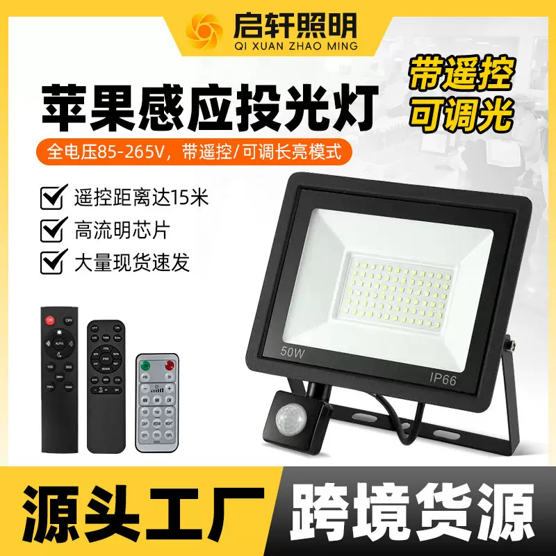 LED遥控投光灯100W带遥控器感应投光灯50W可调亮度感应苹果投光灯
