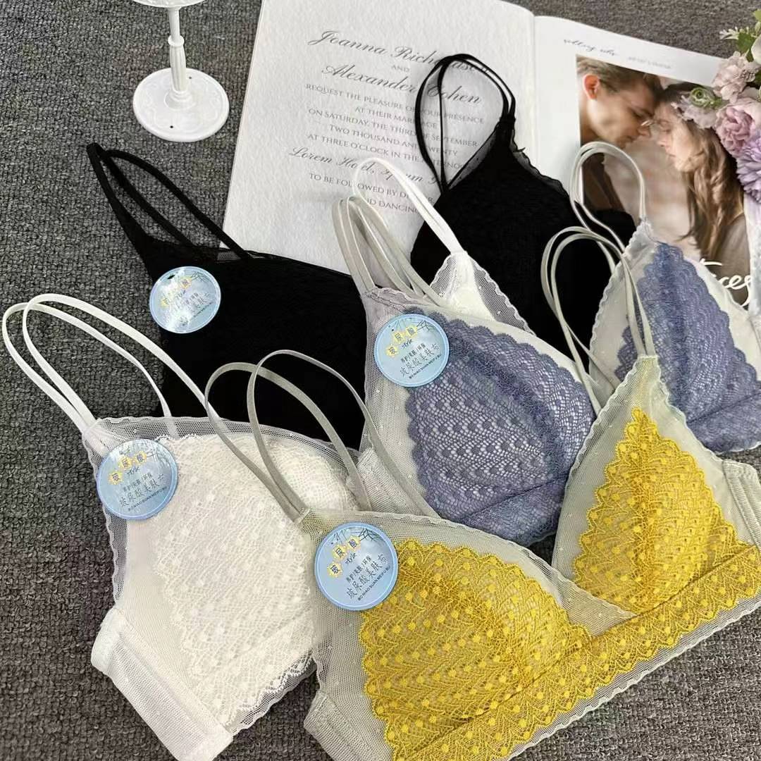Nuevo sujetador francés de moda de encaje jacquard transpirable ajustable confortable anti-caída reunida ropa interior de tres botones image 3