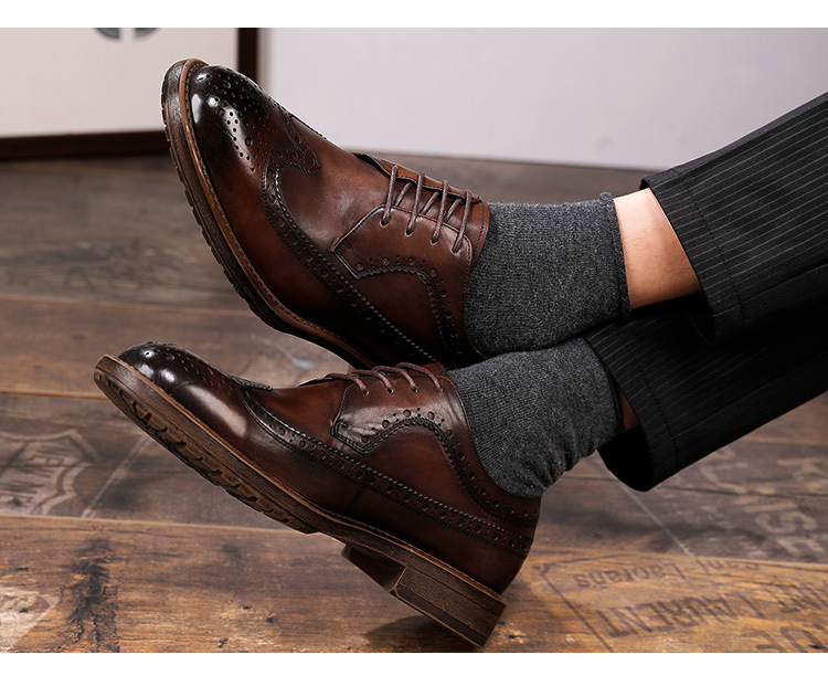 Nové kožené boty pro muže, kožená vrstva z hovězí kůže, britský styl, Brock vyřezávané, svatební boty._voghion.com