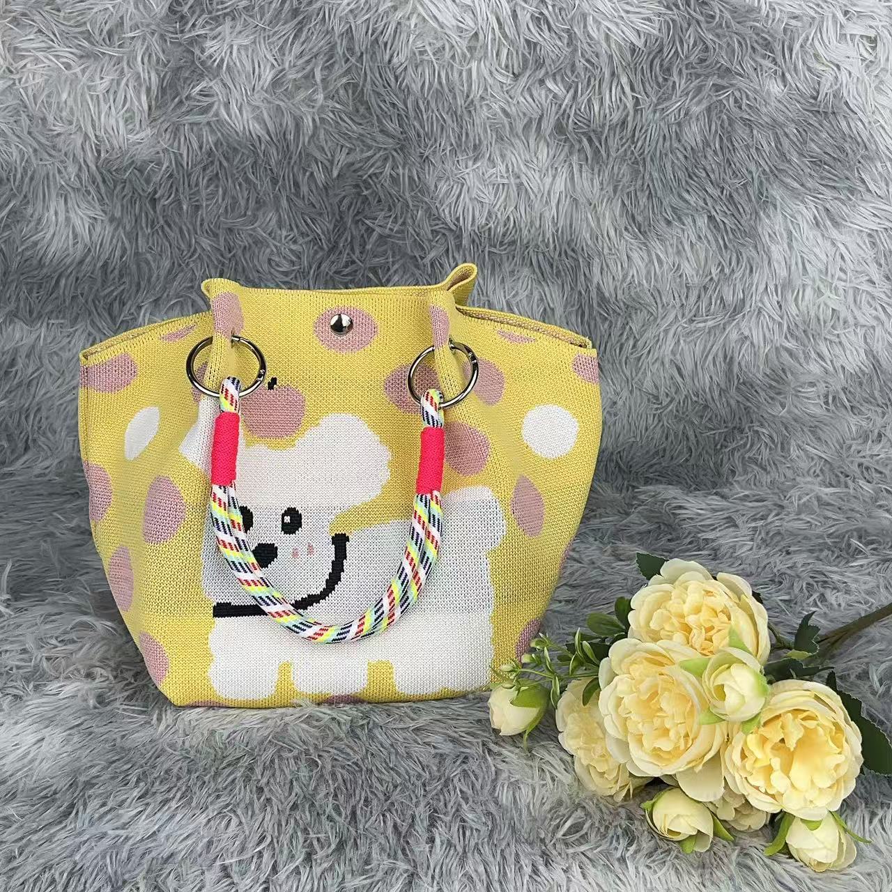 Bolsa de punto bolsas de dibujos animados para mujeres lindas bolsas de regalo de mano bolsas de bocadillos prácticas versátiles bolsas de cubo baratas gran capacidad