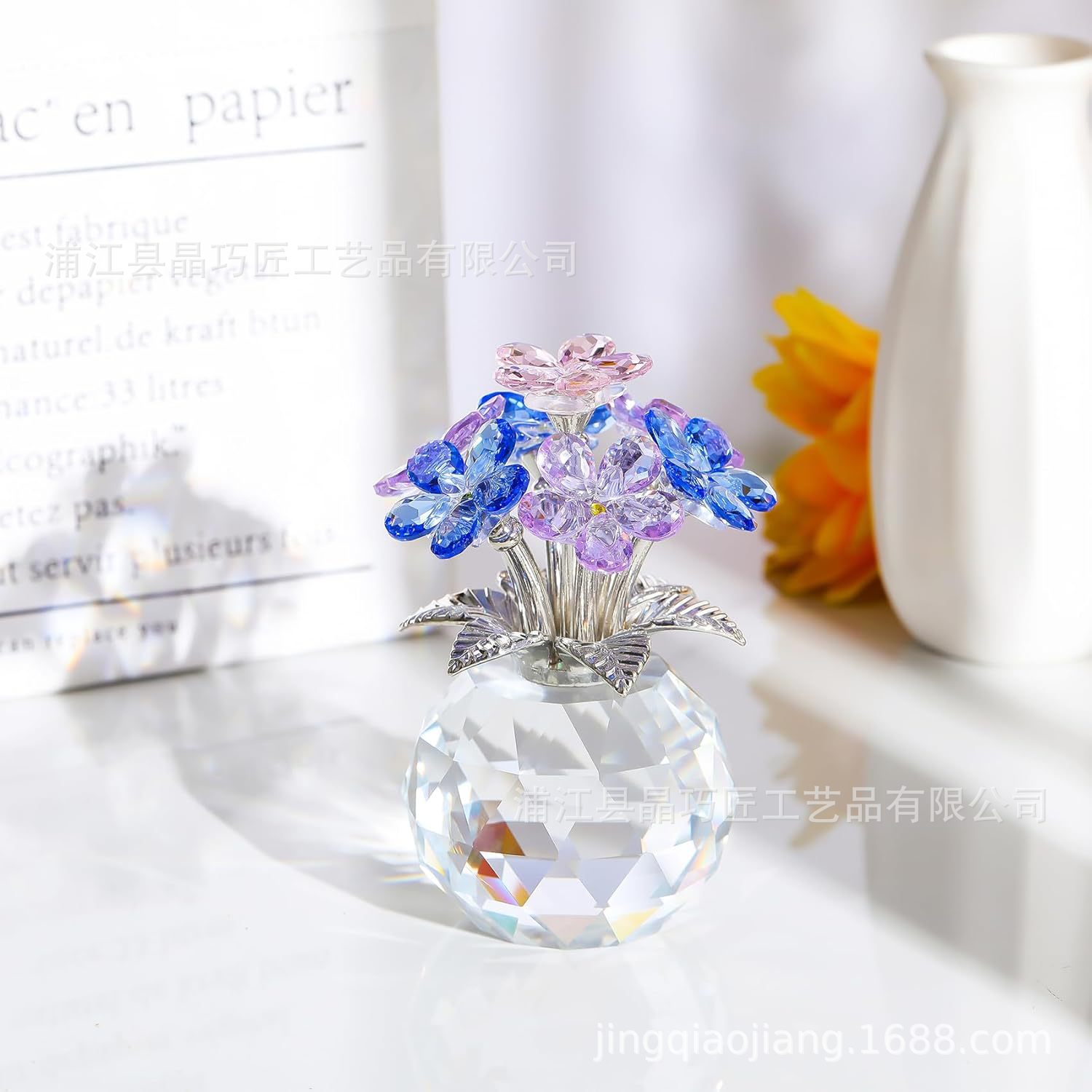 高透明クリスタル忘れな草七花飾り 永遠の記念品 クロスボーダーインテリア装飾卸売