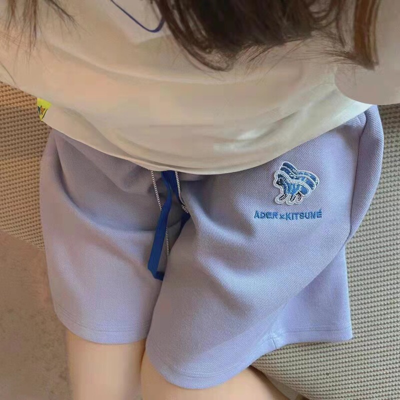 Spot ader Five-point Pants Small Fox Embroidered Sports Casual Shorts Men's and Women's Summer High Waist Five-point Wide-leg Pants