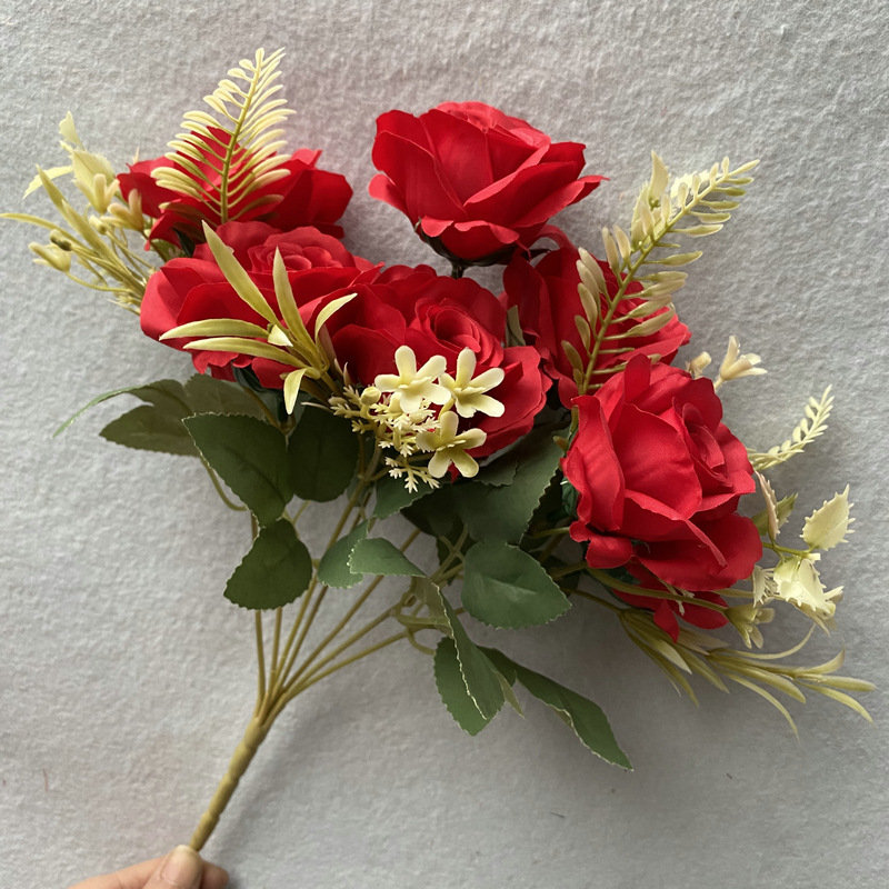 7 horquilla primavera simulación rosa flor falsa venta al por mayor interior flores secas arreglo floral decoración floral boda simulación flor