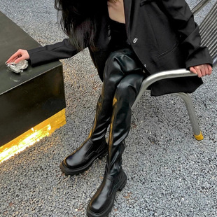 Over-the-knee boots women's autumn and winter slim 2024 new MONA elastic boots thick bottom thick heel long martin boots boots
