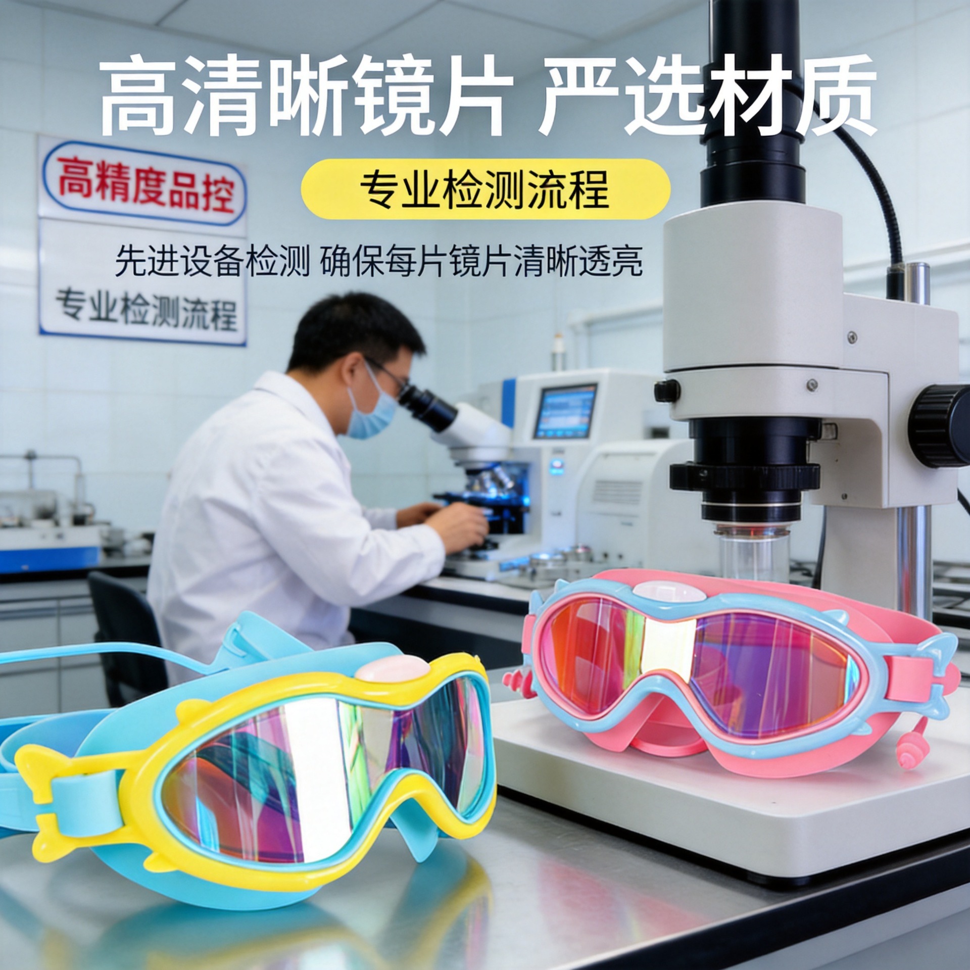 Cross-border children's swimming goggles, macaron-colored PC goggles, waterproof, anti-fog, high-definition, suitable for boys and girls, for swimming training and diving.
