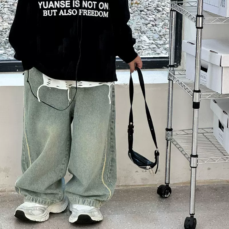 2025秋季新款韩版男童时尚毛边美式复古牛仔裤宽松直筒儿童长裤潮