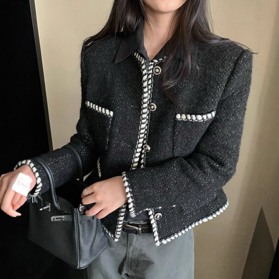 Xzichic Contrasting Color Small Fragrant Wool Jacket for Women Jennie's Same Style High-End Tweed Top Autumn and Winter