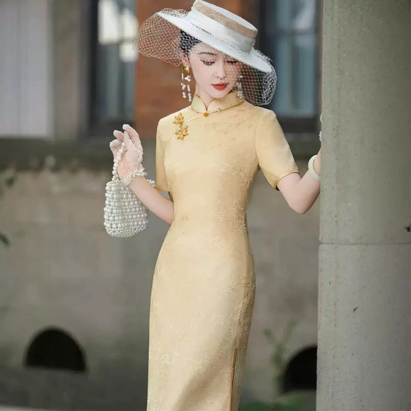 High-End Interwoven Mulberry Silk 2026 New Model Improved New Chinese Style Elegant Long Wedding Banquet Dress Qipao