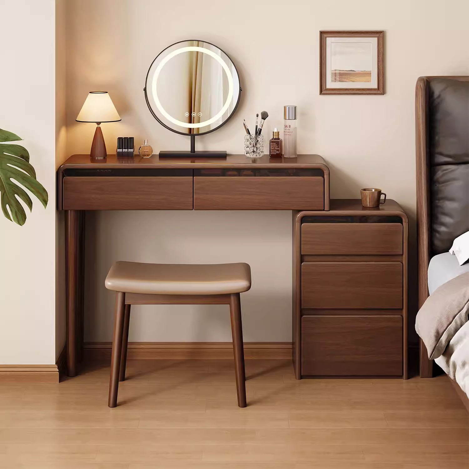 Mesa de madera maciza de tocador de cabezal de cama en el dormitorio 2026 nuevo pequeño tipo de mesa de maquillaje pequeño almacenamiento armario de almacenamiento