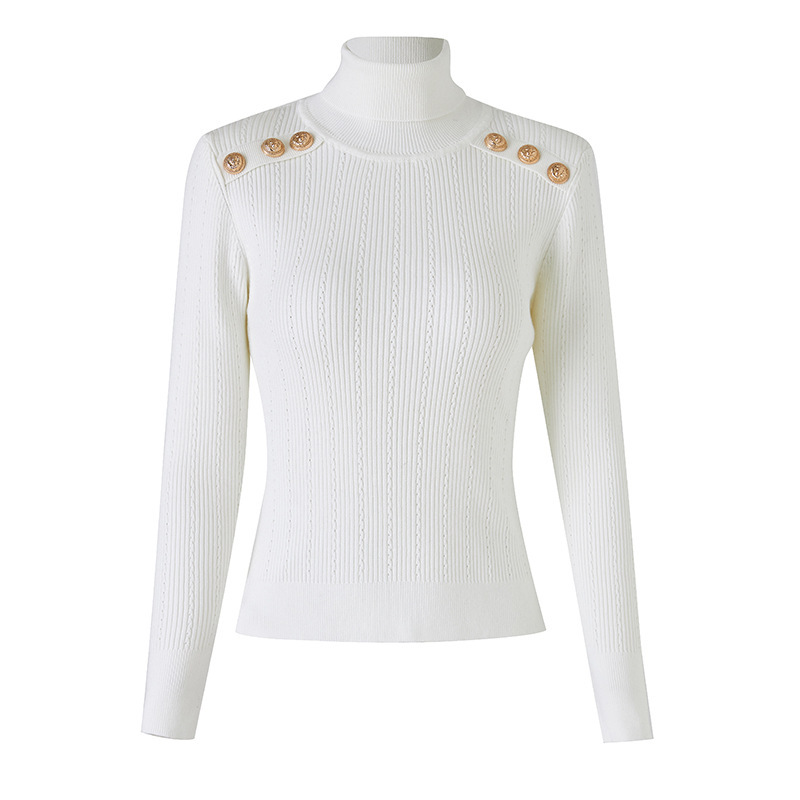 European and American Style Autumn and Winter High Neck Knitted Rivet Buckle Top with White Sweater Cross-border Hot INS Internet Popular Style Hair