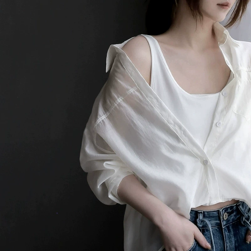 YS82025 Летняя рубашка в французском стиле с драпировкой из тенселя, свободная блузка для защиты от солнца