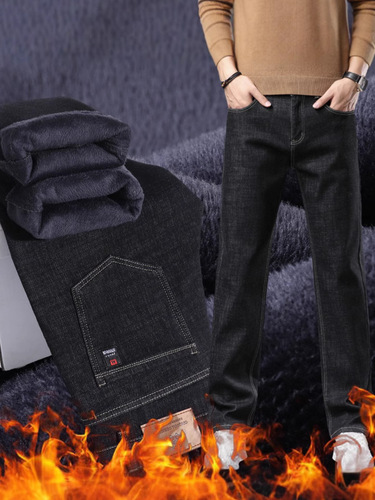 High-end lightweight luxury classic lined men's autumn and winter elastic business middle-aged casual warm thick straight-leg pants