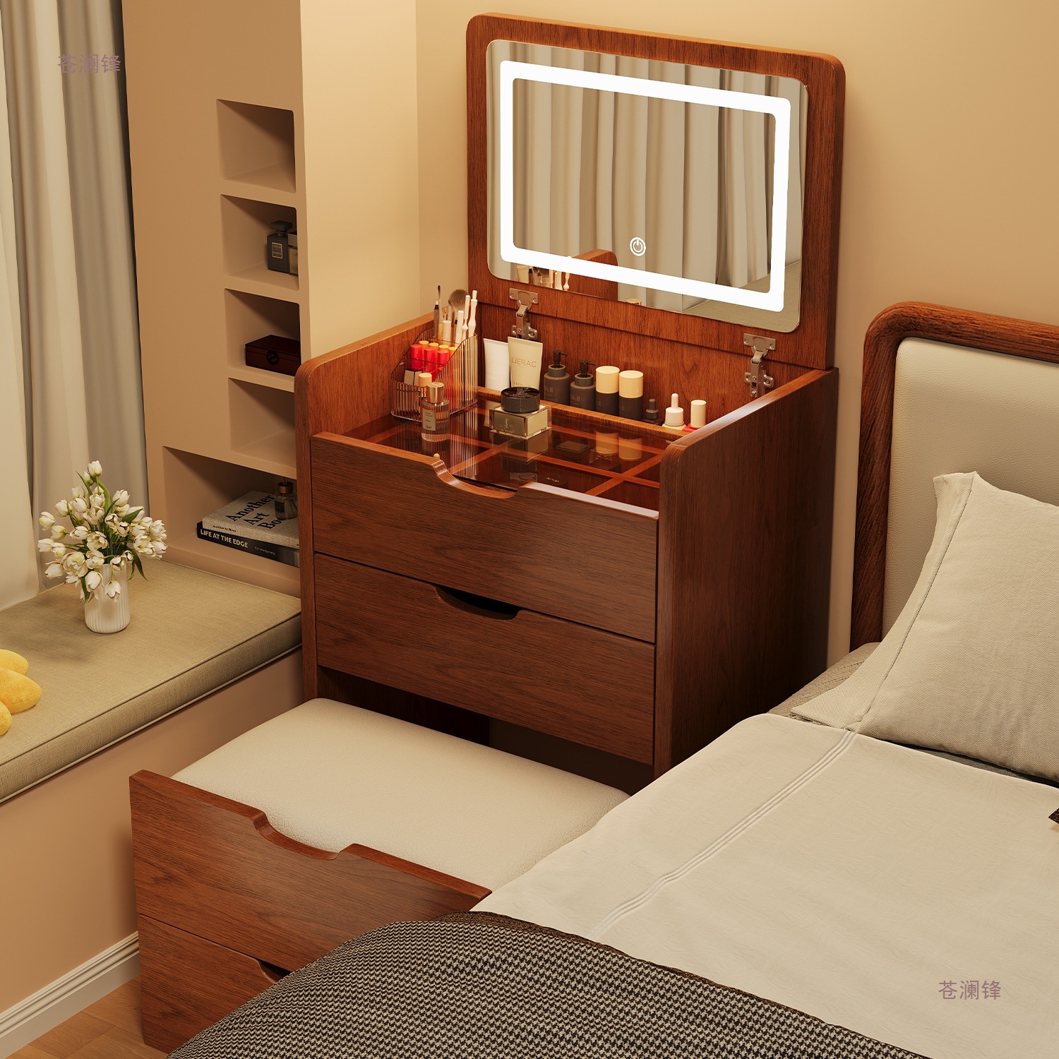 Chinese Style Dressing Table Bedroom Small Apartment Modern Simple Dressing Table Folding Smart Mirror Cupboard Integrated Dressing Table