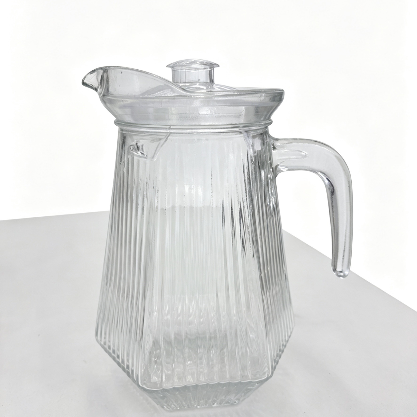 Fábrica directa de agua corrugada de vidrio fría jarro de jugo jarro de agua vertical jarro de boca de pato de gran capacidad
