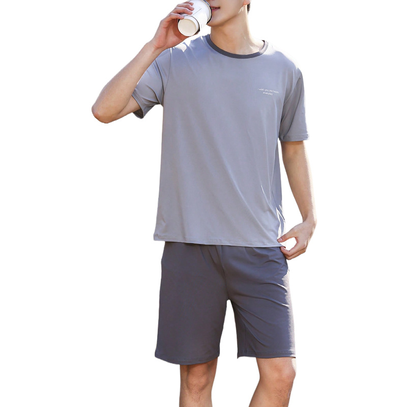Conjunto de ropa de casa para hombre de comercio exterior, ropa de descanso informal fina de verano para hombres jóvenes, pijamas cómodos y elegantes para hombre con mangas cortas y pantalones cortos.