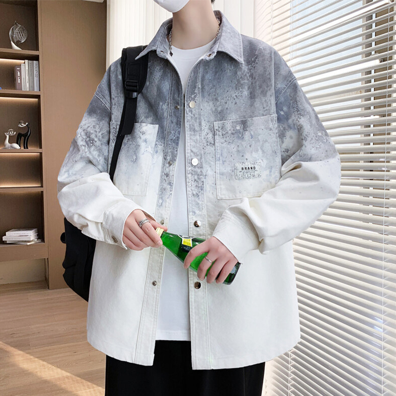 Gradient Color Shirt Jacket Men's Spring and Autumn Casual Loose Jacket Men's Trendy Brand Teenager Plagian Handsome Printed Shirt