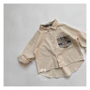 Bos Mia Style Spring and Autumn New Korean Style Children's Velvet Shirt Pocket Cardigan Simple Vintage Shirt for Boys and Girls