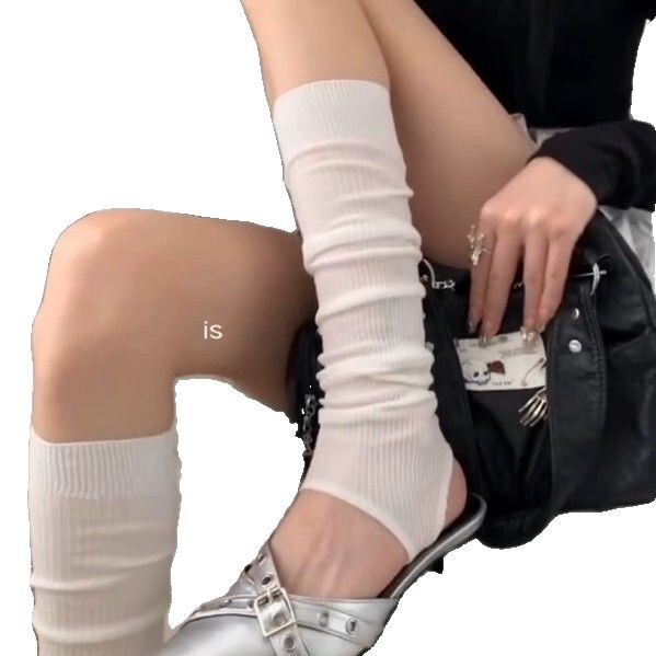 ふくらはぎ春夏風ニットフットシース美脚ソックス痩身バレエ無地ロングチューブ薄手ソックス二本針パイル|undefined