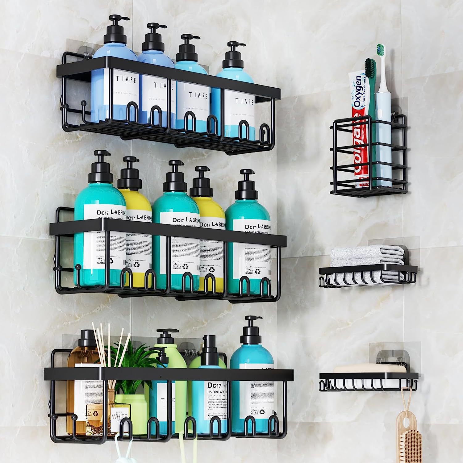 Amazon Punch-free baño rack de almacenamiento de hierro baño artículos de tocador montado en la pared organizador rack de almacenamiento rack de baño