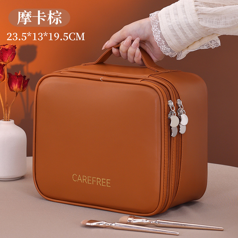 4개의 메인 파티션이 있는 프렌치 라이트 럭셔리 더블 레이어 - 모카 브라운 두꺼워진 대형 사이즈